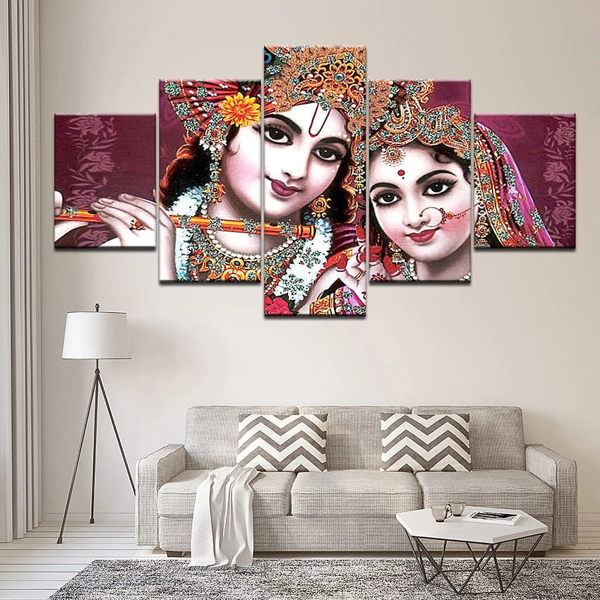 Canvas Painting Shri RADHA & KRISHNA Beautiful 5 Pieces Wall Art Painting Modular Poster Print living room Home Decor HD phone wallpaper