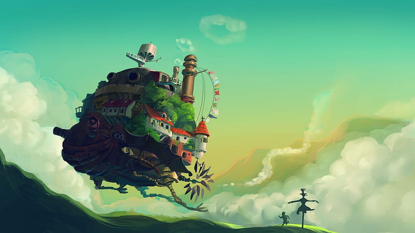 illustration, anime, Studio Ghibli, Howls Moving Castle, Terrain, screenshot, computer , atmosphere of earth, extreme sport » High quality walls, computer castle HD wallpaper