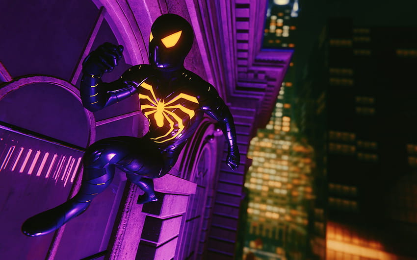 Spiderman Ps4 Pro Нови 2018 игри, лилаво аниме град ps4 HD тапет