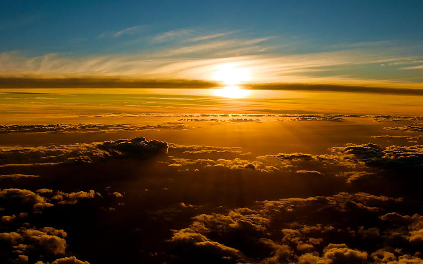 Sunset In Flight, sunsets, skies, nature, blue, golden, beautiful ...