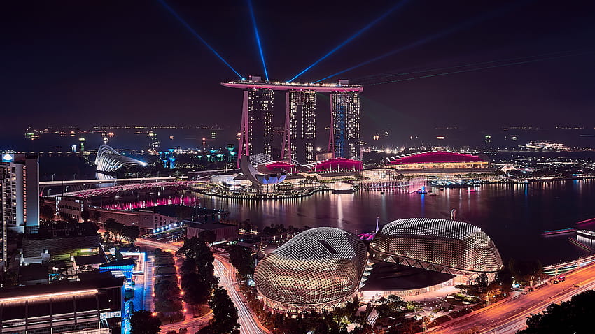 Marina Bay Sands, Paesaggio urbano, Notte, Singapore Sfondo HD