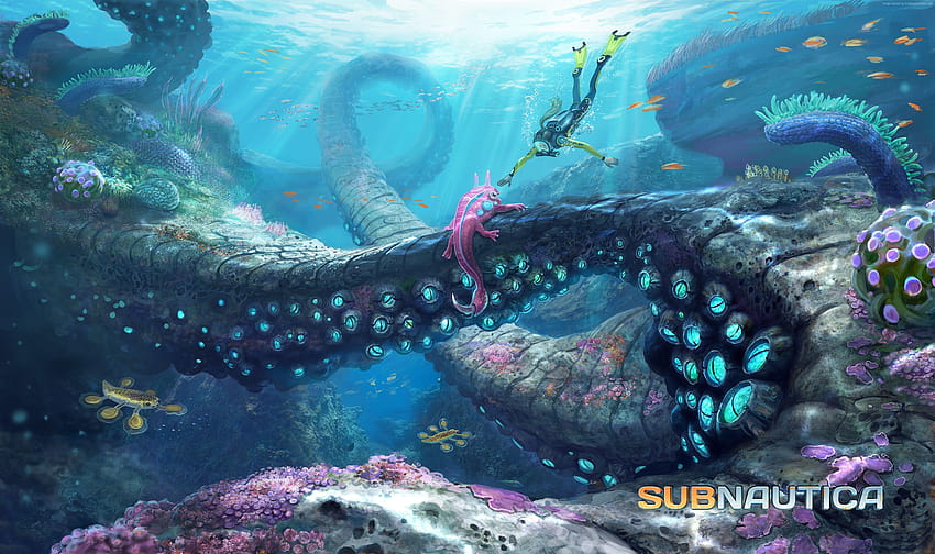 Subnautica, 2015, game, diving, tentacles, octopus, sea HD wallpaper