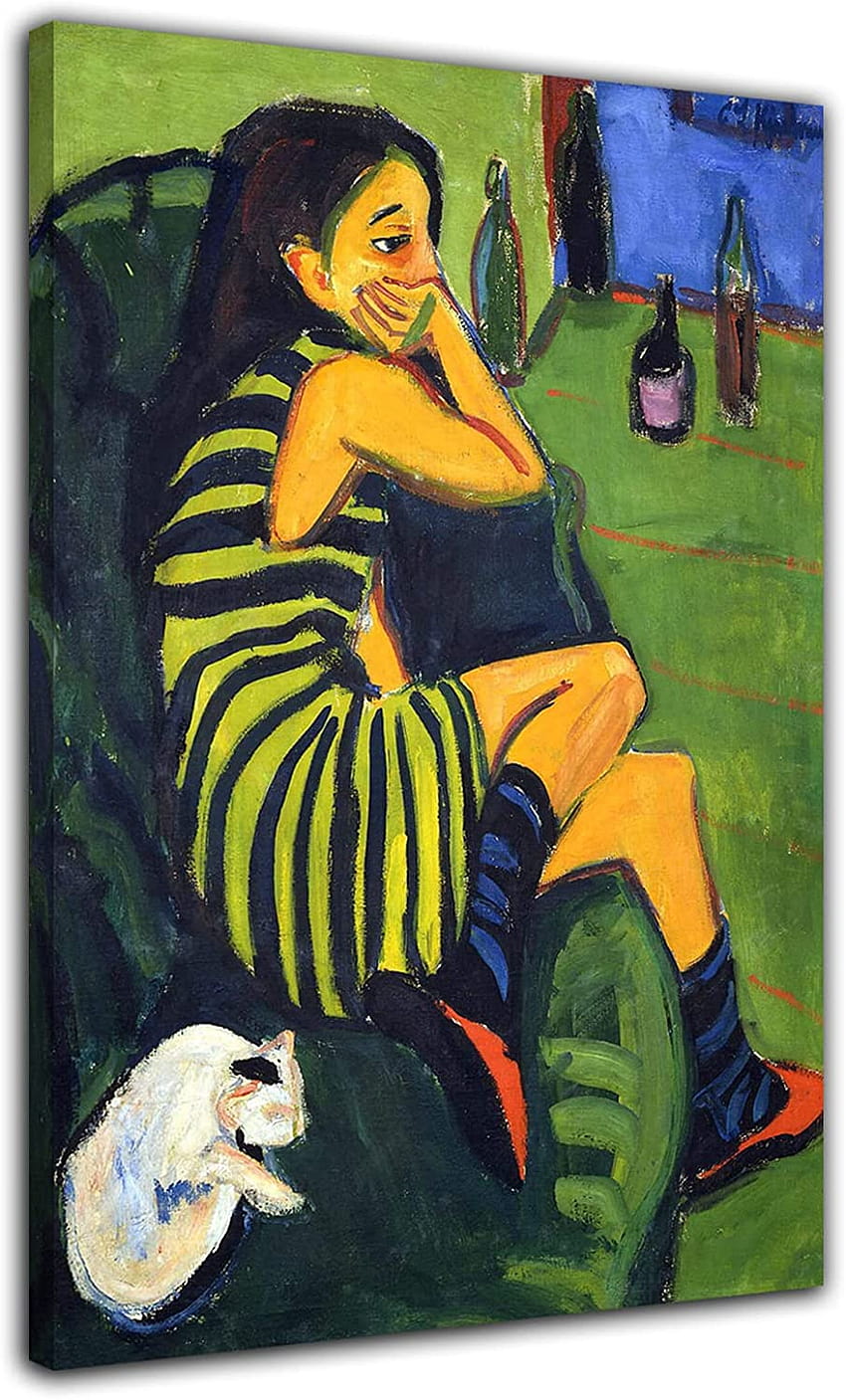 Ernst Ludwig Kirchner Pittura artistica Ragazza e gatto Pittura a olio Poster Wall Art Print Canvas Art Painting Room Estetica Decorazione Poster Sfondo del telefono HD