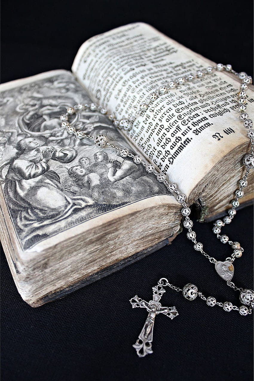 : bible, rosary, book, christian, religion, god, holy, bible and rosary HD phone wallpaper