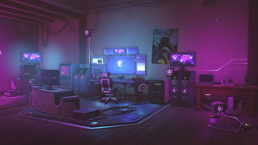 Anime Gamer Room, cyberpunk room HD wallpaper