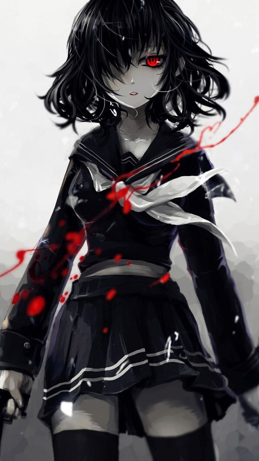 Dunkles Anime-Mädchen mit Waffe, schwarzer Mädchen-Anime HD-Handy-Hintergrundbild