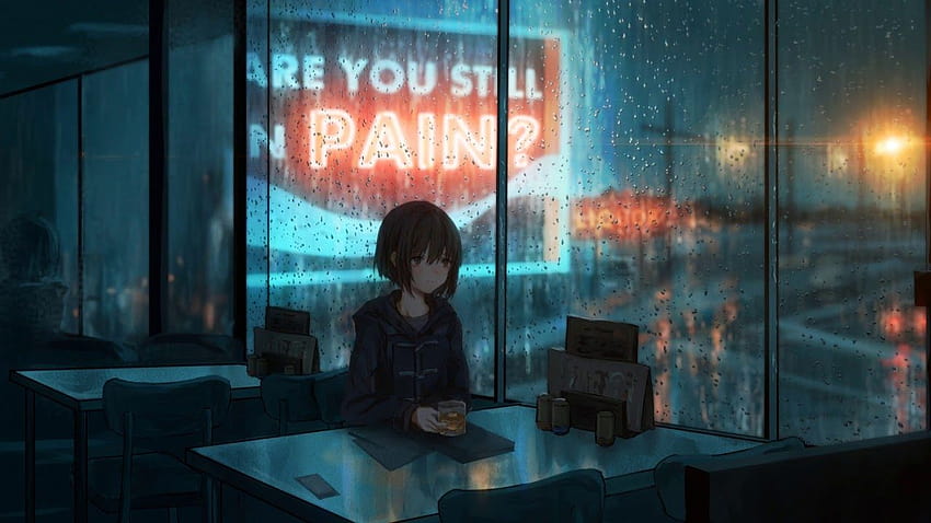  Coffeeshop Anime Girl Raining ... youtube, cafetería anime, Fondo de pantalla HD