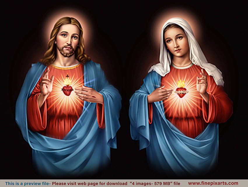 イエス・キリストの聖心 & マリアの汚れなき御心_ フルブラック、マリアの汚れなき心 高画質の壁紙