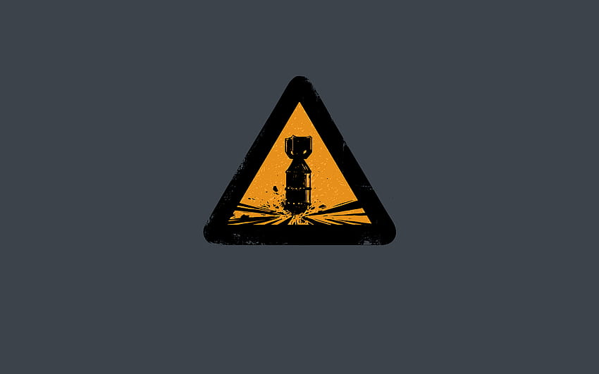 : illustrazione, minimalismo, testo, logo, triangolo, avvertimento, pericolo nucleare Sfondo HD