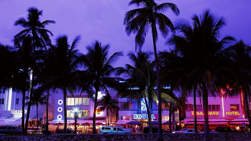 Gece Miami Ocean Drive HD duvar kağıdı