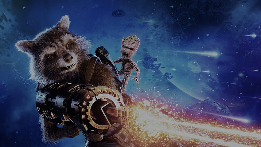 Rocket Raccoon und Baby Groot Illustration, Guardians of the, Wunder filmische Universumsfilme HD-Hintergrundbild