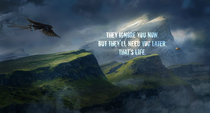 1188245 landscape, mountains, quote, digital art, birds, animals, nature, sky, morning, inspirational, eagle, Terrain, cloud, mountain, screenshot, atmospheric phenomenon, computer , atmosphere of earth, mountain range, mountains with saying HD wallpaper