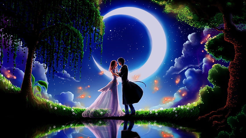 Kiss At The Moon Light, moon full light HD wallpaper