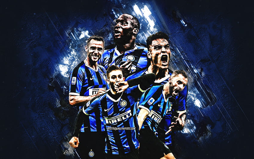 FC Internazionale, Inter Milan, İtalyan Futbol Kulübü, Milan, İtalya, futbol, ​​mavi taş, arka plan, Serie A, futbolcular, Lautaro Martinez, Romelu Lukaku 2880x1800 çözünürlüğe sahip. Yüksek kalite HD duvar kağıdı