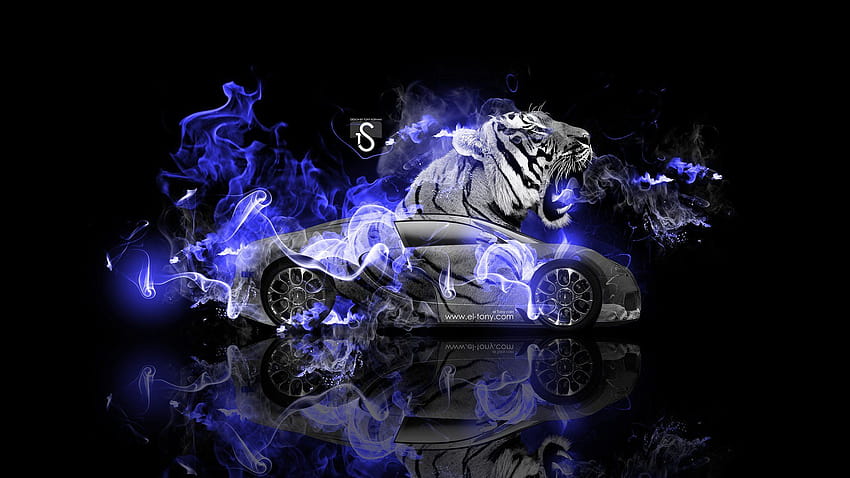 Bugatti Veyron Fantasy Tiger Blue Fire Car 2014 tasarımı [1920x1080] mobil, tablet, ateş ve su arabalarınız için HD duvar kağıdı