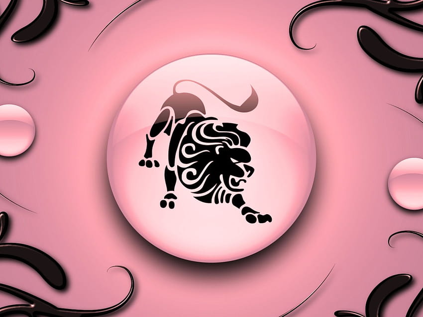 Leo dengan latar belakang merah muda dengan ornamen hitam 1400x1050, tanda zodiak merah muda Wallpaper HD
