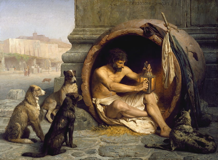malarstwo diogenes jean leon gerome filozofowie greccy pies cynizm sztuka klasyczna siedzenie / i mobilne tła Tapeta HD