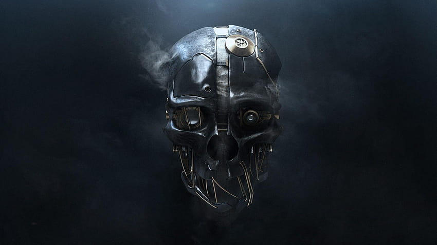 skull simple backgrounds 3d metal wires smoke technology dishonored, corvo attano HD wallpaper