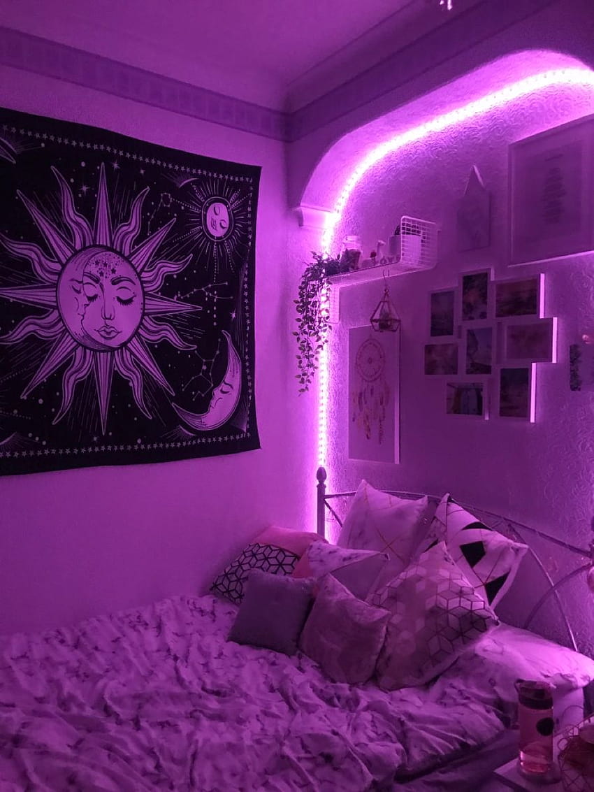 Room inspo aesthetic, led lights, tapestry, led lights in bedroom HD phone wallpaper
