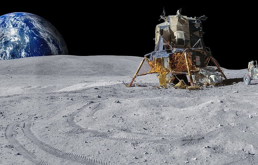 planeta, La luna, Tierra, módulo de aterrizaje, Rover, Apolo, sección космос fondo de pantalla