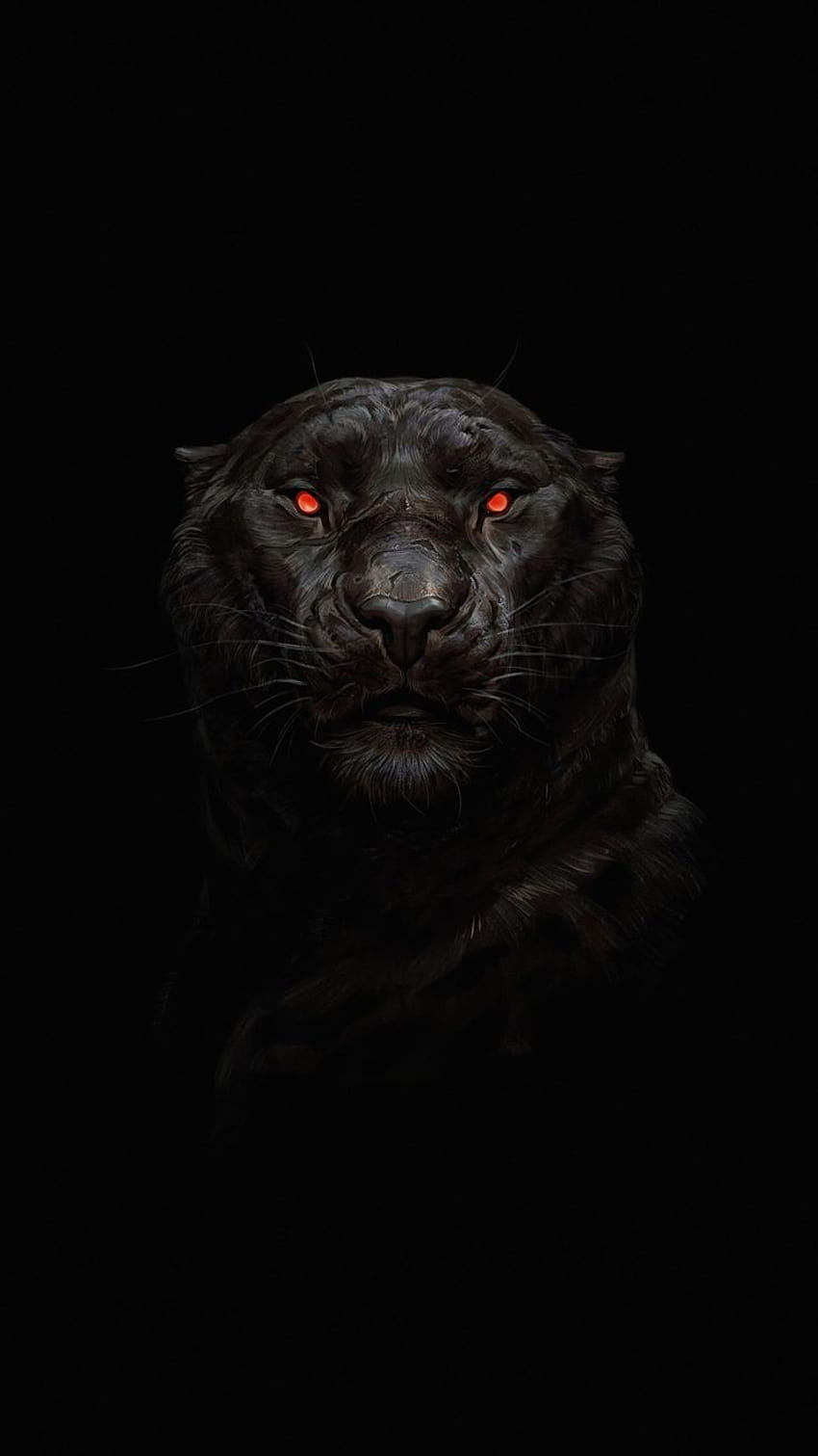 2160x3840 Tygrys, świecące czerwone oko, minimalny, ciemny, minimalistyczny portret czarnej pantery Tapeta na telefon HD
