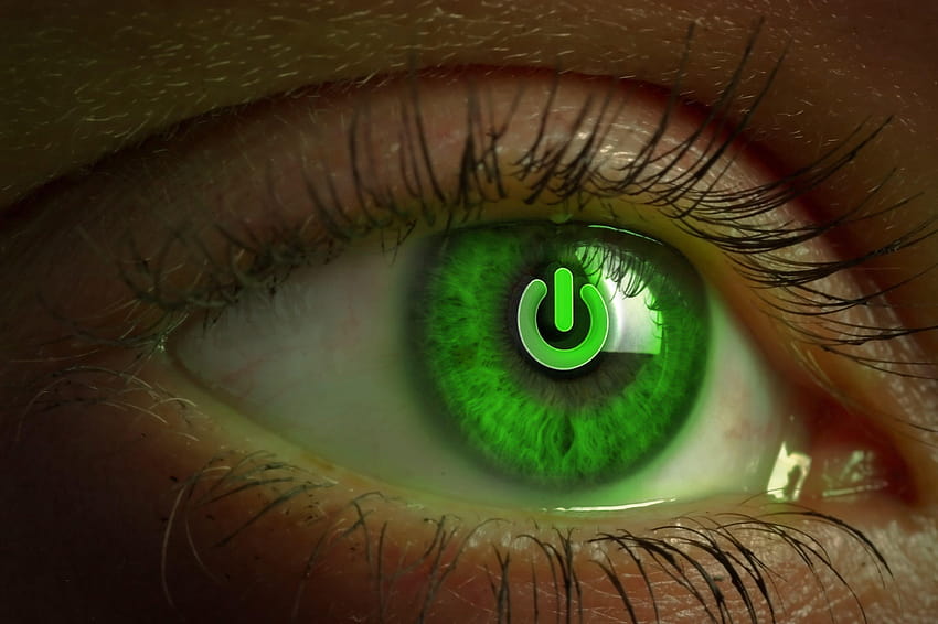 Augen grüner Power-Knopf HD-Hintergrundbild
