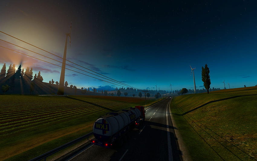 Euro Truck Simulator 2, Video Games, Night, Sun, Morning, Road, Car HD wallpaper