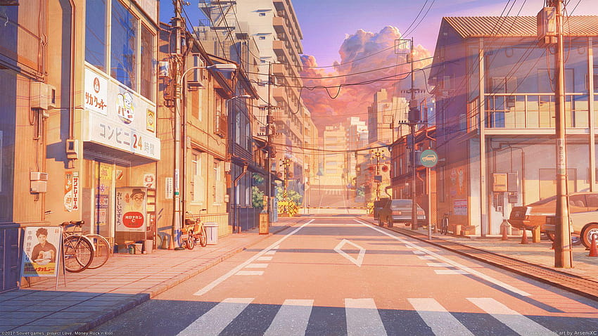 Anime Street, Straße mit Anime-Ästhetik HD-Hintergrundbild