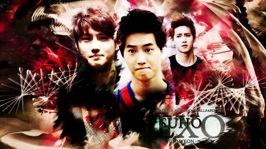 SUHO exo kim junmyeon leader abstract red black by nazimah HD wallpaper