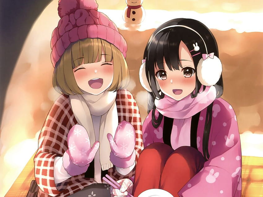 Winter, Cute Anime Girls, Friends, winter best friend HD wallpaper