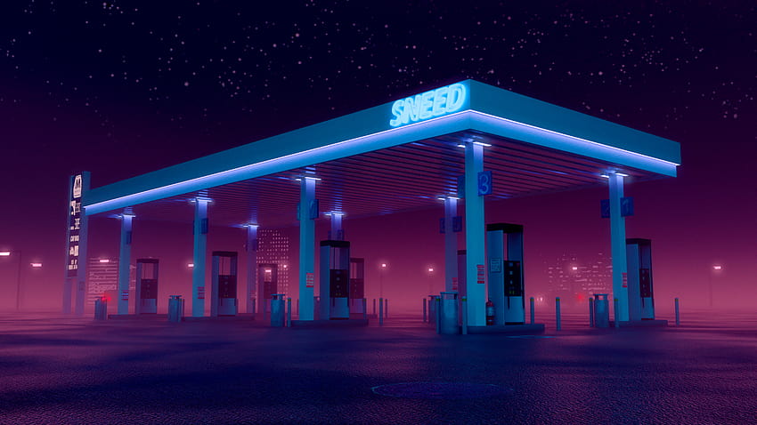 ガソリンスタンドの夜勤：ブレンダー、美的ガソリンスタンド 高画質の壁紙