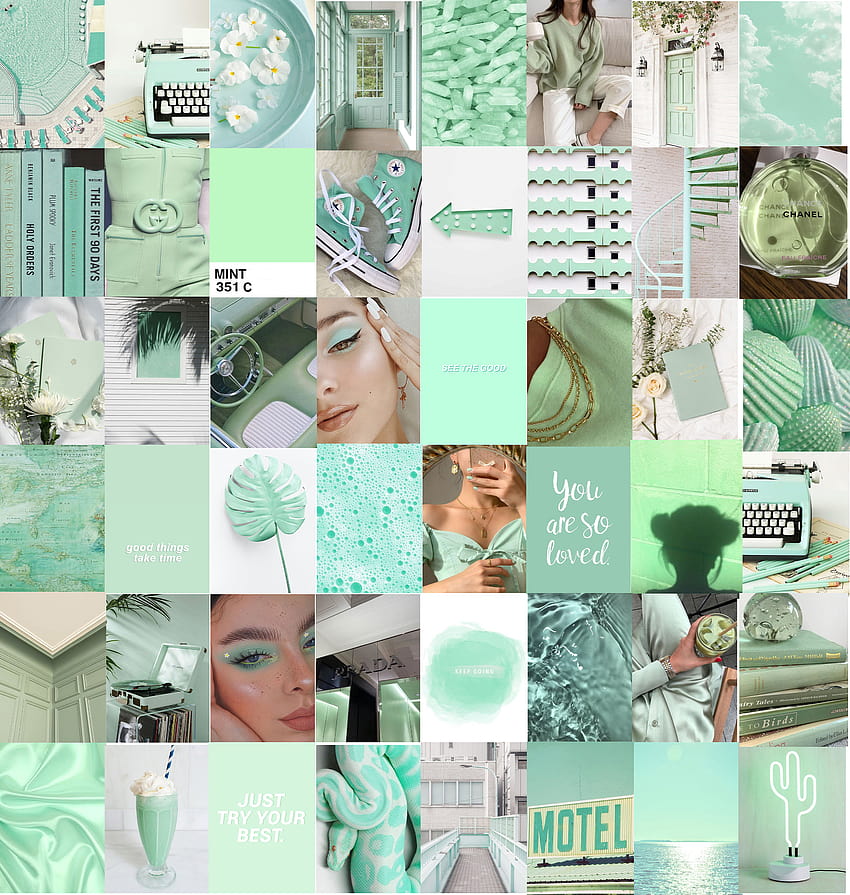 Green Aesthetic Boujee Wall Collage Kit Room Dort Decor 50pcs Fond d'écran de téléphone HD