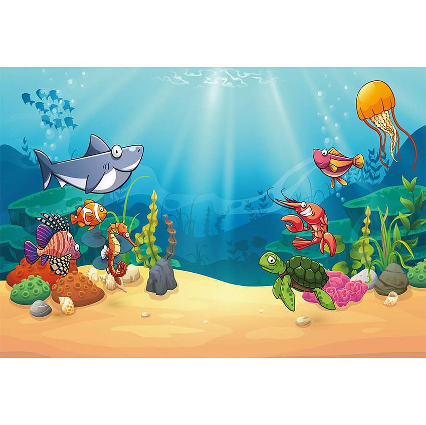CSFOTO 7x5ft 만화 수중 세계 배경 Aarine Benthos 수생 식물 그래피티 어린이를 위한 Birtay 배경 Bday : 전자 HD 월페이퍼