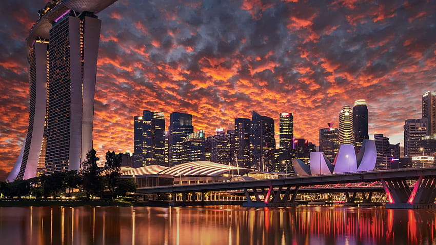 2560x1440 Singapore Skyscrapers Marina Bay Sands Evening 1440P HD wallpaper