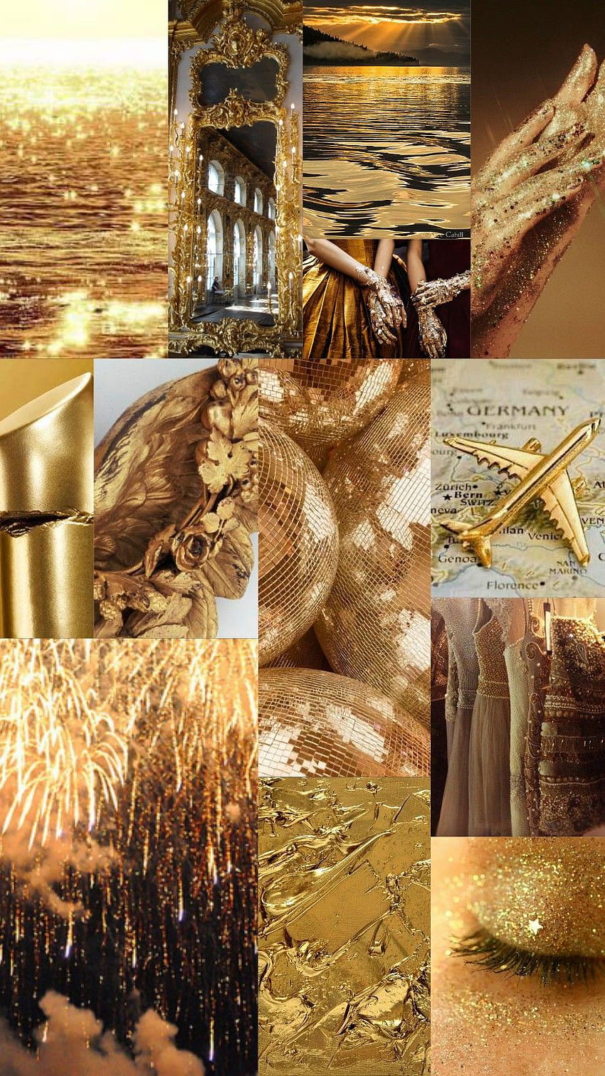 background, collage, aesthetic, music, color, gold, golden, gold collage HD phone wallpaper