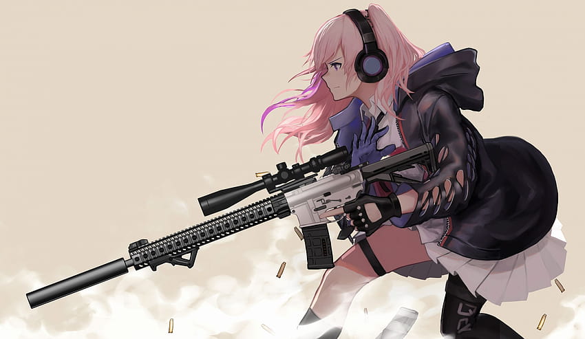 99 Wyjątkowa dziewczyna z anime z karabinem snajperskim w tym tygodniu, estetyczna dziewczyna z bronią Tapeta HD