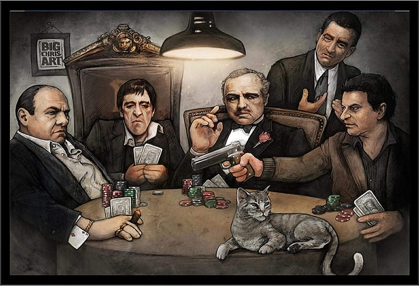 Mafia Gangster Poker Wall Art Decor Impresión enmarcada, cartel de caracortada fondo de pantalla