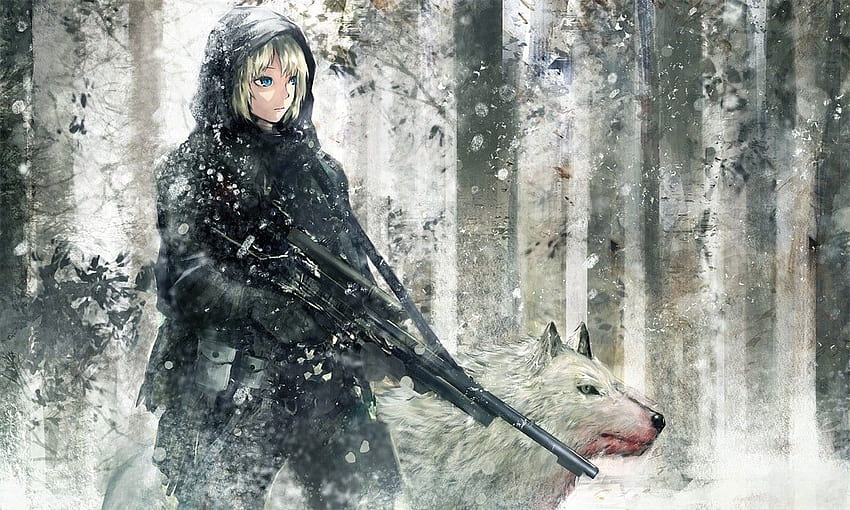 총을 든 애니메이션 소녀, 여성 애니메이션 군인 HD 월페이퍼
