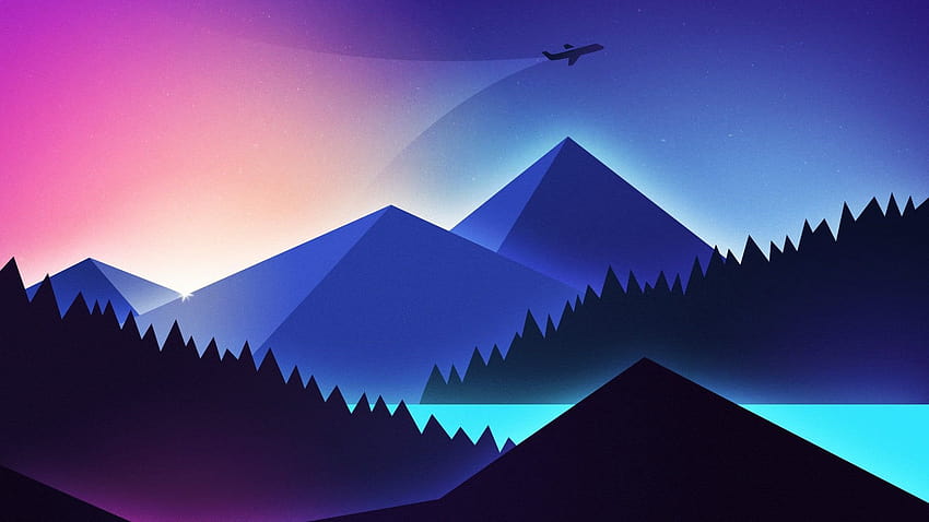 Abstract , mountain, airplane, pink, minimalistic, minimalism, abstract mountain arts HD wallpaper