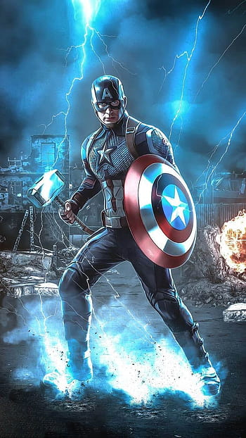 Captain America with Mjolnir and Shield Art Wallpaper HD Artist 4K  Wallpapers Images and Background  Wallpapers Den