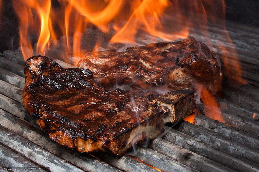 mięso, ogień, grill w Tapeta HD