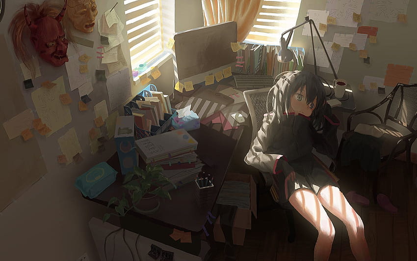 Art • Anime girls, Anime: Gamers!, room, interior, sitting, desk • For ...