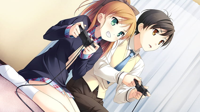Anime Gamer on Dog, boyfriend and girlfriend playing video games HD wallpaper