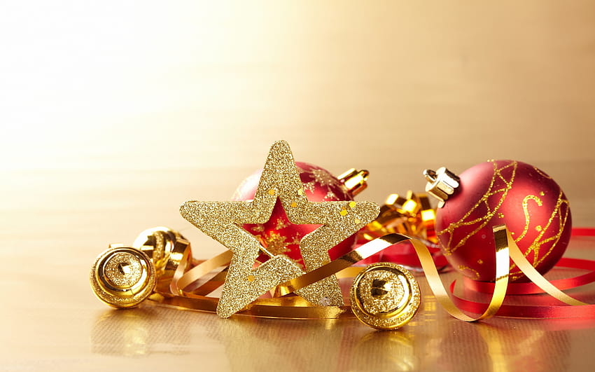 Gold xmas decoration, christmas red and gold HD wallpaper