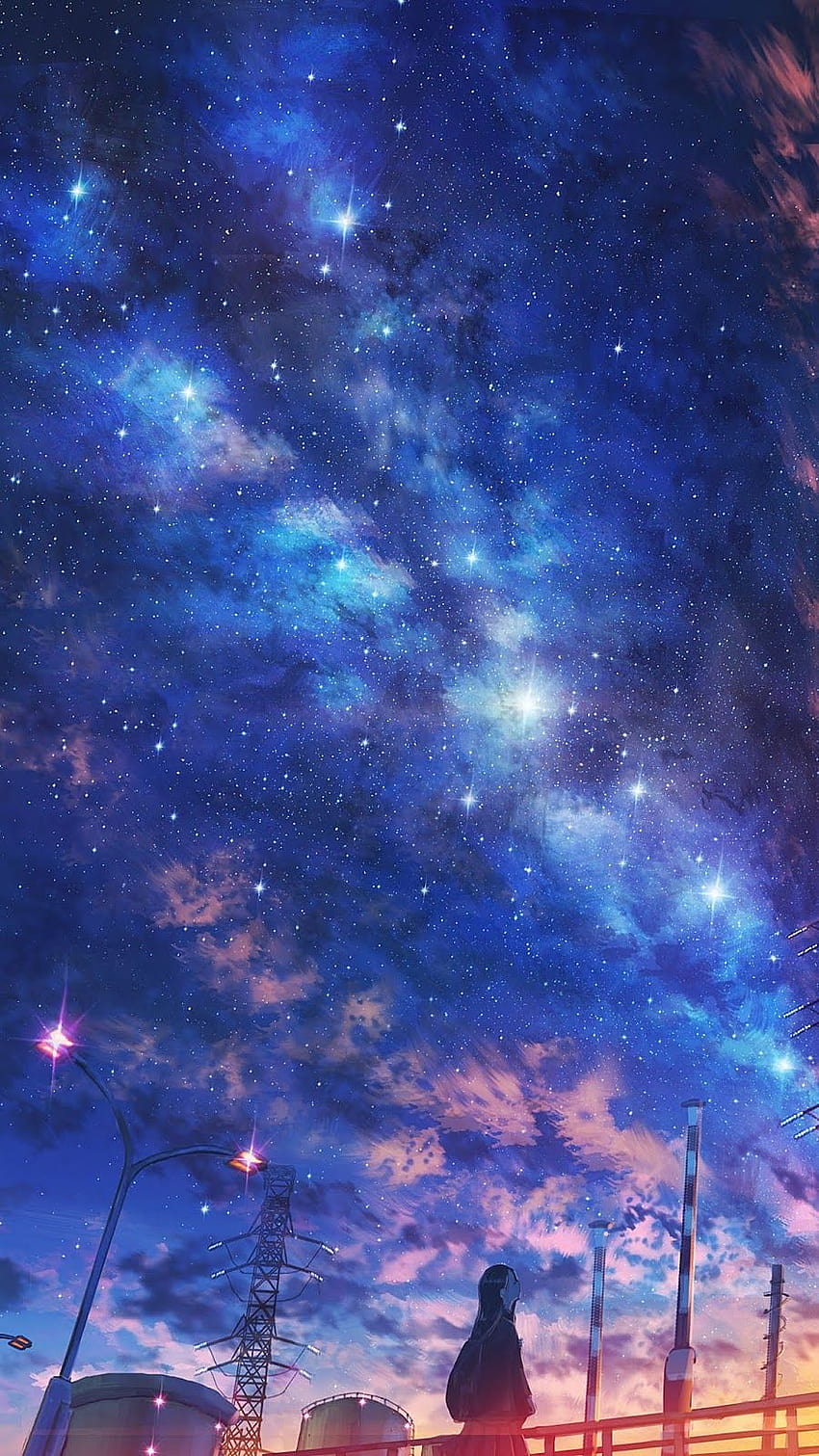 Under night sky, sky естетическо аниме HD тапет за телефон