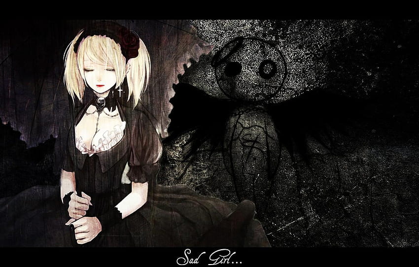 Wall, skull, angel, chain, symbol, closed eyes, sad girl, anime sad eye ...