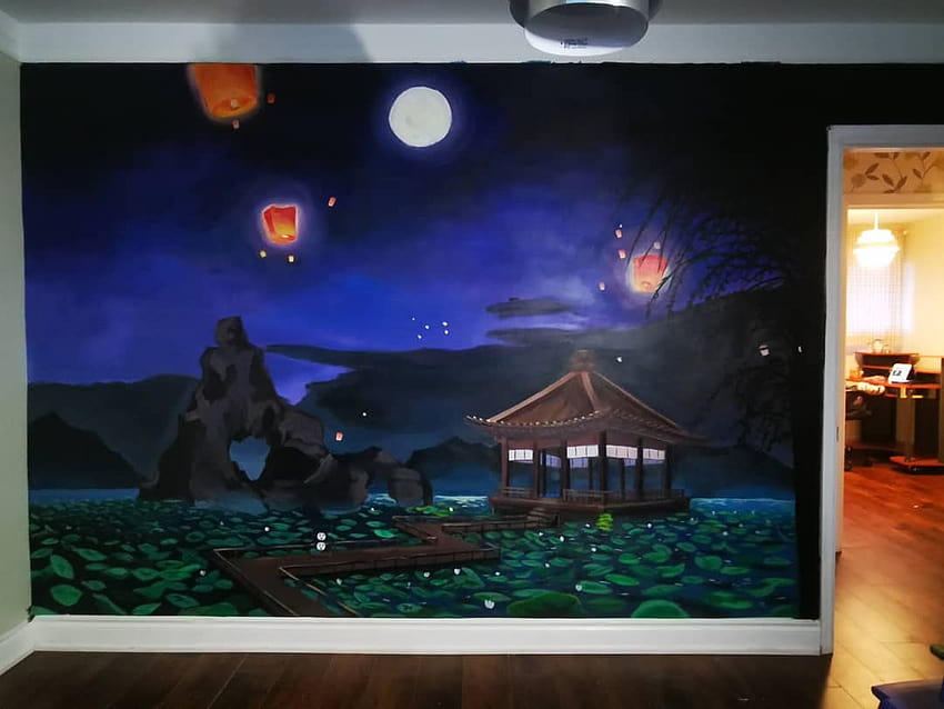 Painted Lotus Pier on my wall! I used a MDZS official art as reference!: MoDaoZuShi HD wallpaper