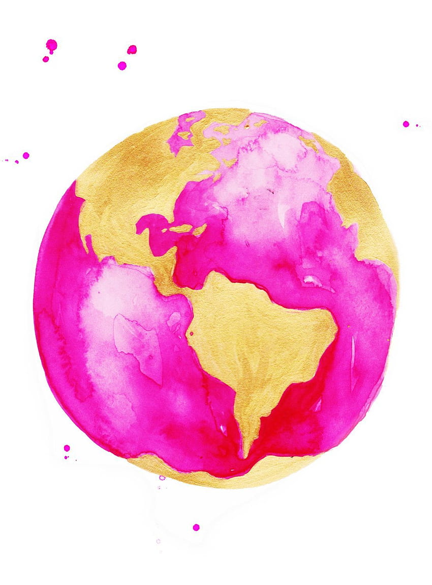 Pink and Gold Globe Print of Original Watercolor Illustration HD phone wallpaper