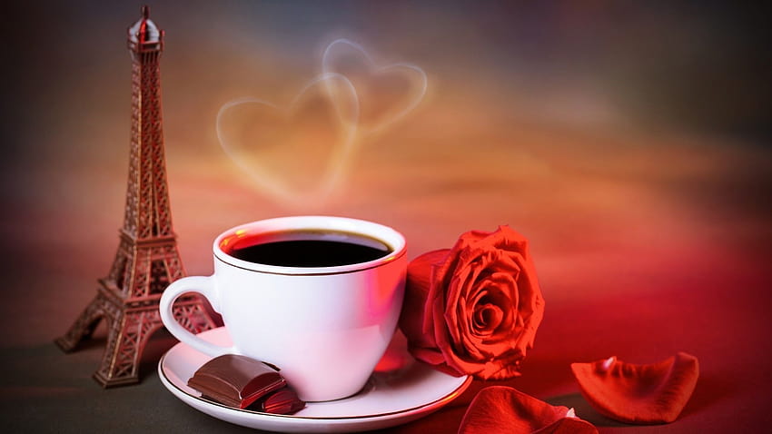 Кафе, роза, любов, Париж HD тапет
