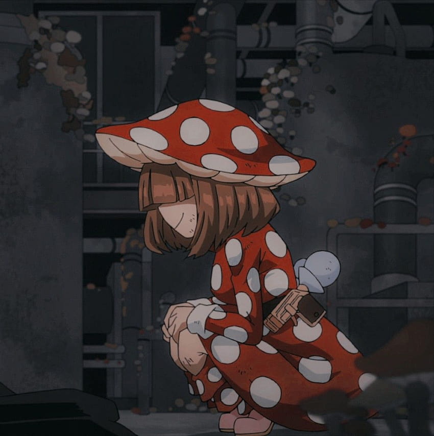 Mushroom Girl With Cat Cute Kawaii Anime Fun - Kawaii Cute - Tapestry |  TeePublic